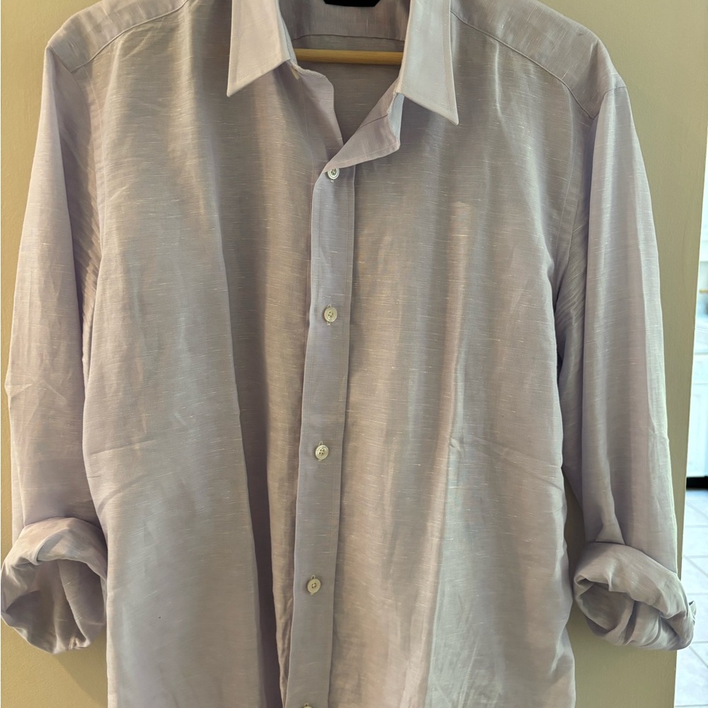 Tom Ford Lavender Linen Button-Up Shirt 41/16